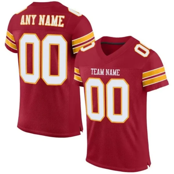 Custom Cardinal Mesh Football Jersey with White-Gold