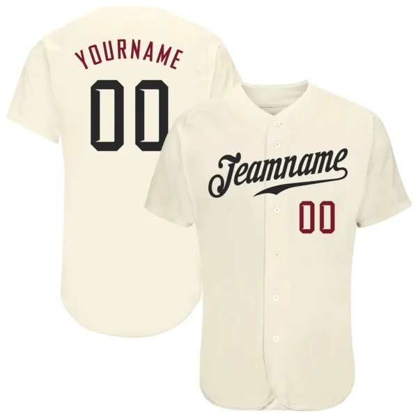 Custom Cream Baseball Jersey with Black-Crimson