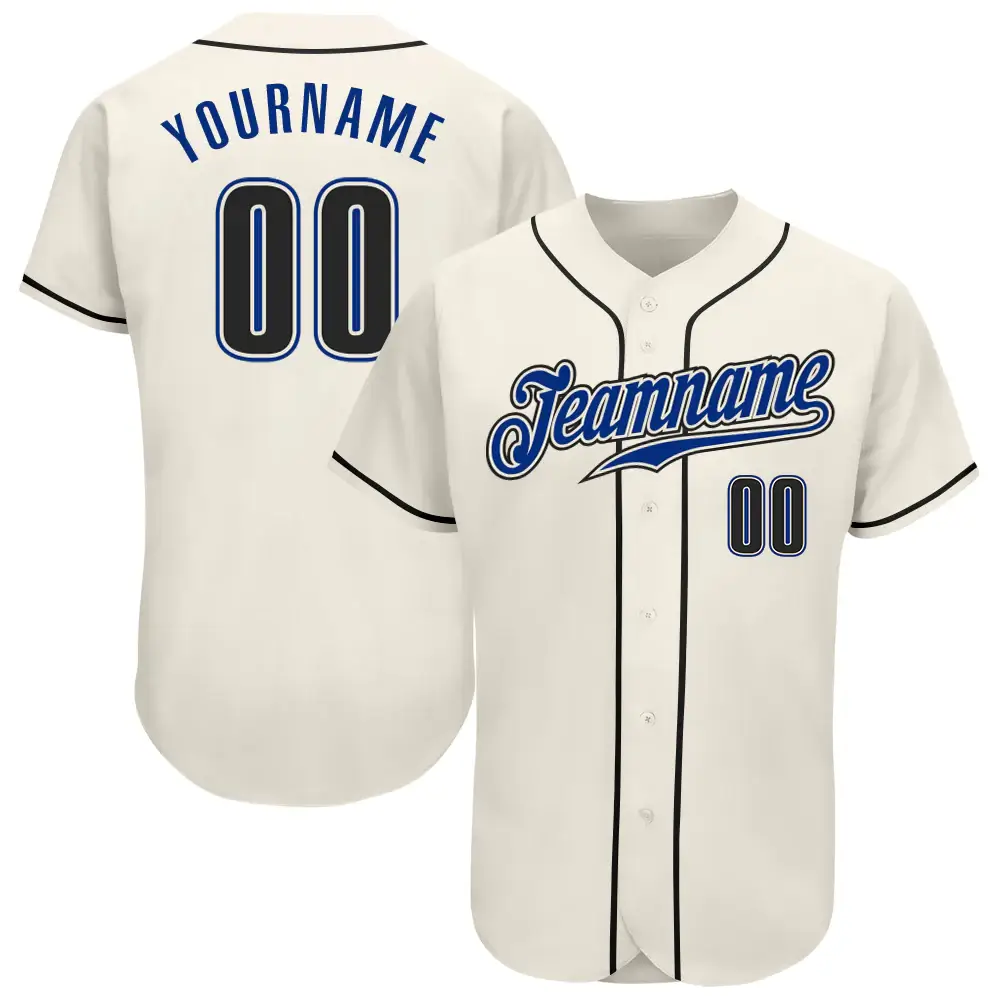 Custom Cream Baseball Jersey with Black-Royal