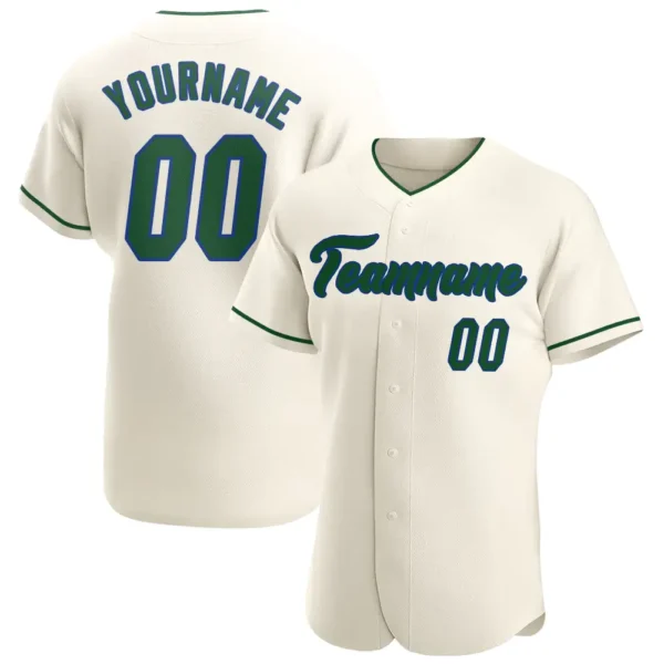 Custom Cream Baseball Jersey with Green-Royal