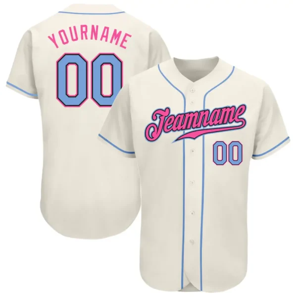 Custom Cream Baseball Jersey with Light Blue-Black-Pink