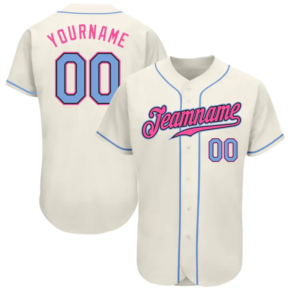 Custom Cream Baseball Jersey with Light Blue-Black-Pink