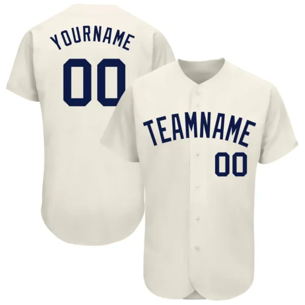 Custom Cream Baseball Jersey with Navy