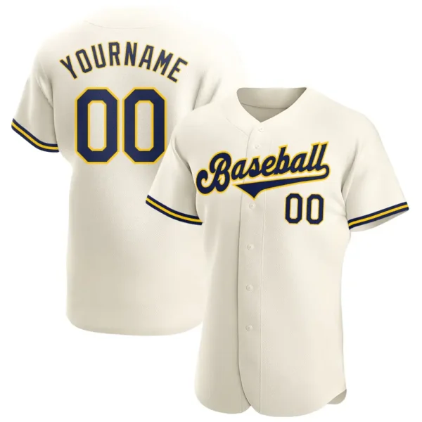 Custom Cream Baseball Jersey with Navy-Gold