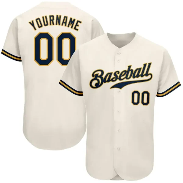 Custom Cream Baseball Jersey with Navy-Gold
