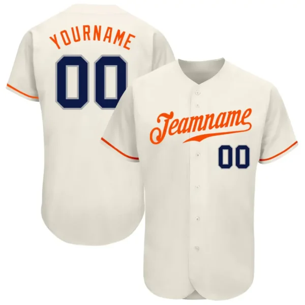 Custom Cream Baseball Jersey with Navy-Orange