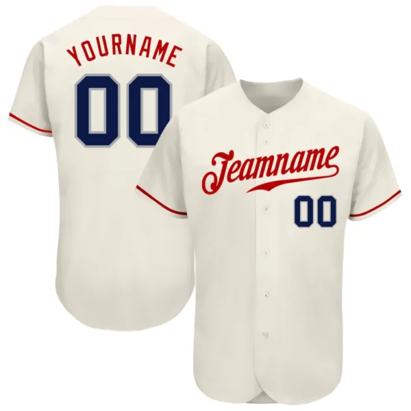 Custom Cream Baseball Jersey with Navy-Red