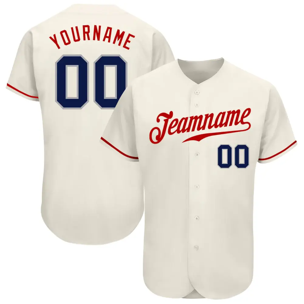 Custom Cream Baseball Jersey with Navy-Red