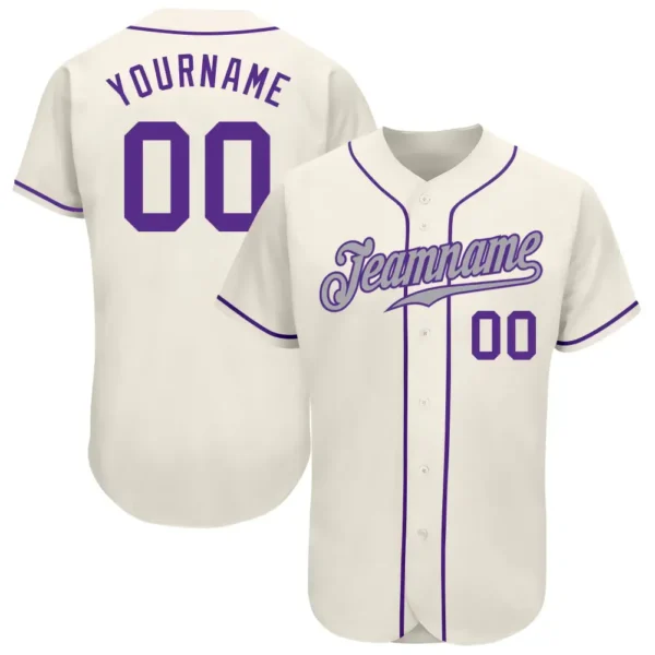 Custom Cream Baseball Jersey with Purple-Gray