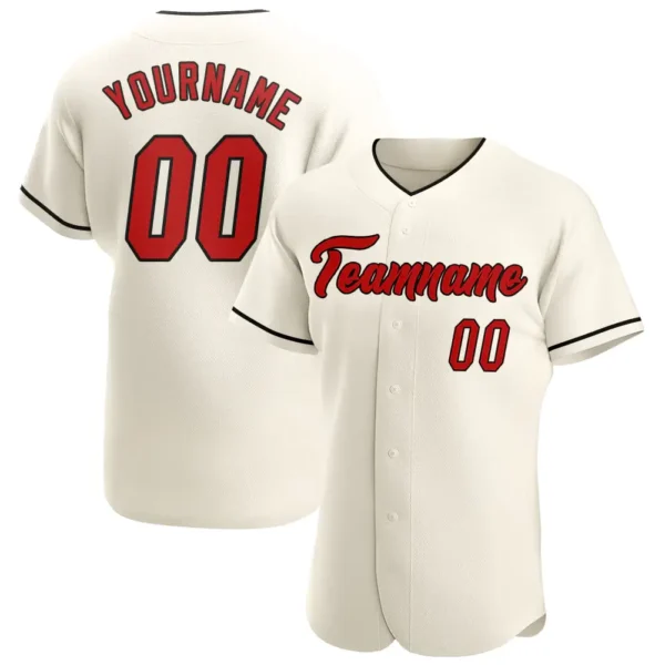 Custom Cream Baseball Jersey with Red-Black