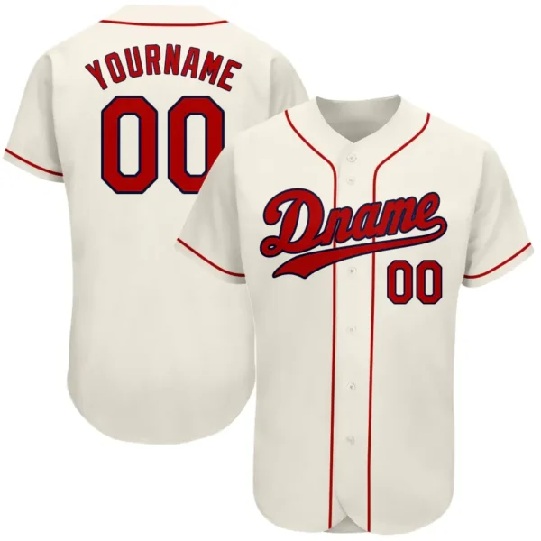 Custom Cream Baseball Jersey with Red-Navy