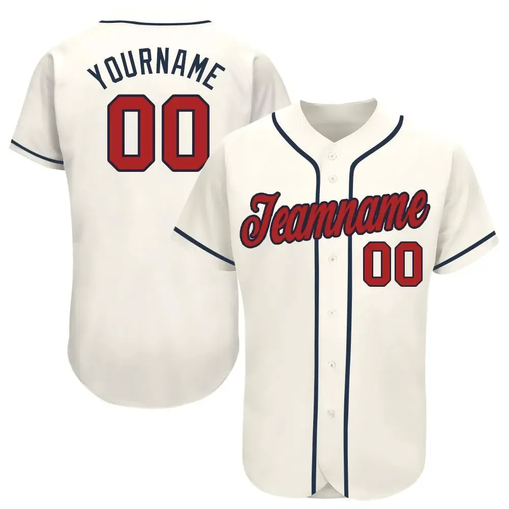 Custom Cream Baseball Jersey with Red-Navy