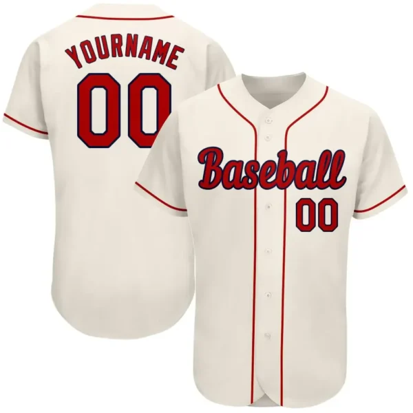 Custom Cream Baseball Jersey with Red-Navy