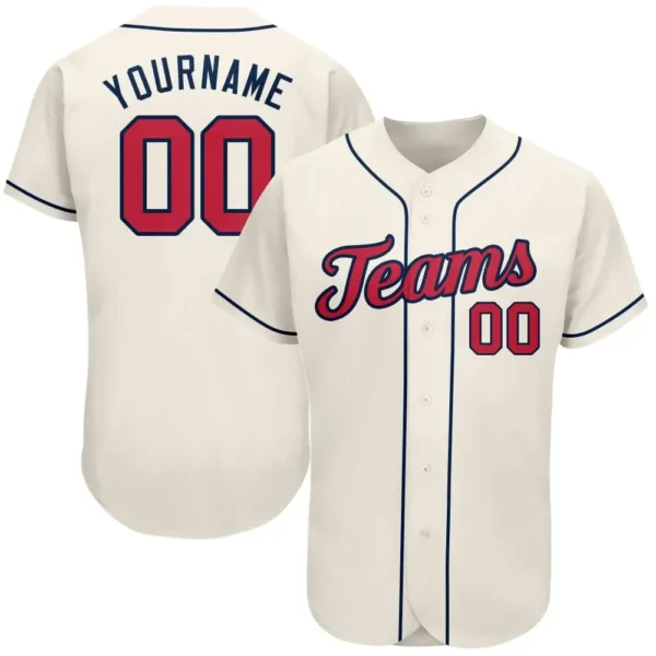 Custom Cream Baseball Jersey with Red-Navy