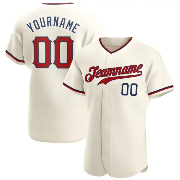 Custom Cream Baseball Jersey with Red-Navy