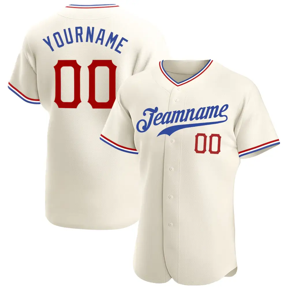 Custom Cream Baseball Jersey with Red-Royal