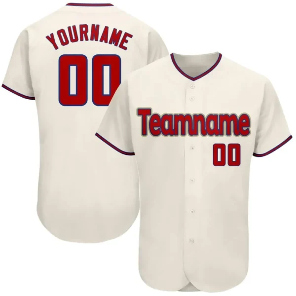 Custom Cream Baseball Jersey with Red-Royal