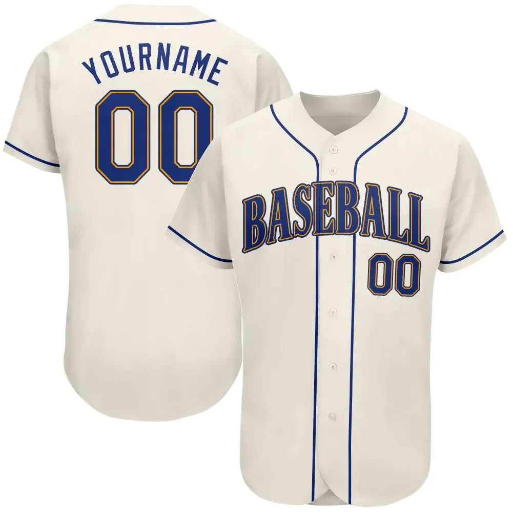 Custom Cream Baseball Jersey with Royal-Gold
