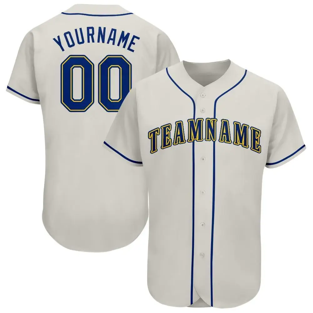 Custom Cream Baseball Jersey with Royal-Gold