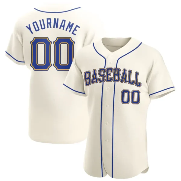 Custom Cream Baseball Jersey with Royal-Gold