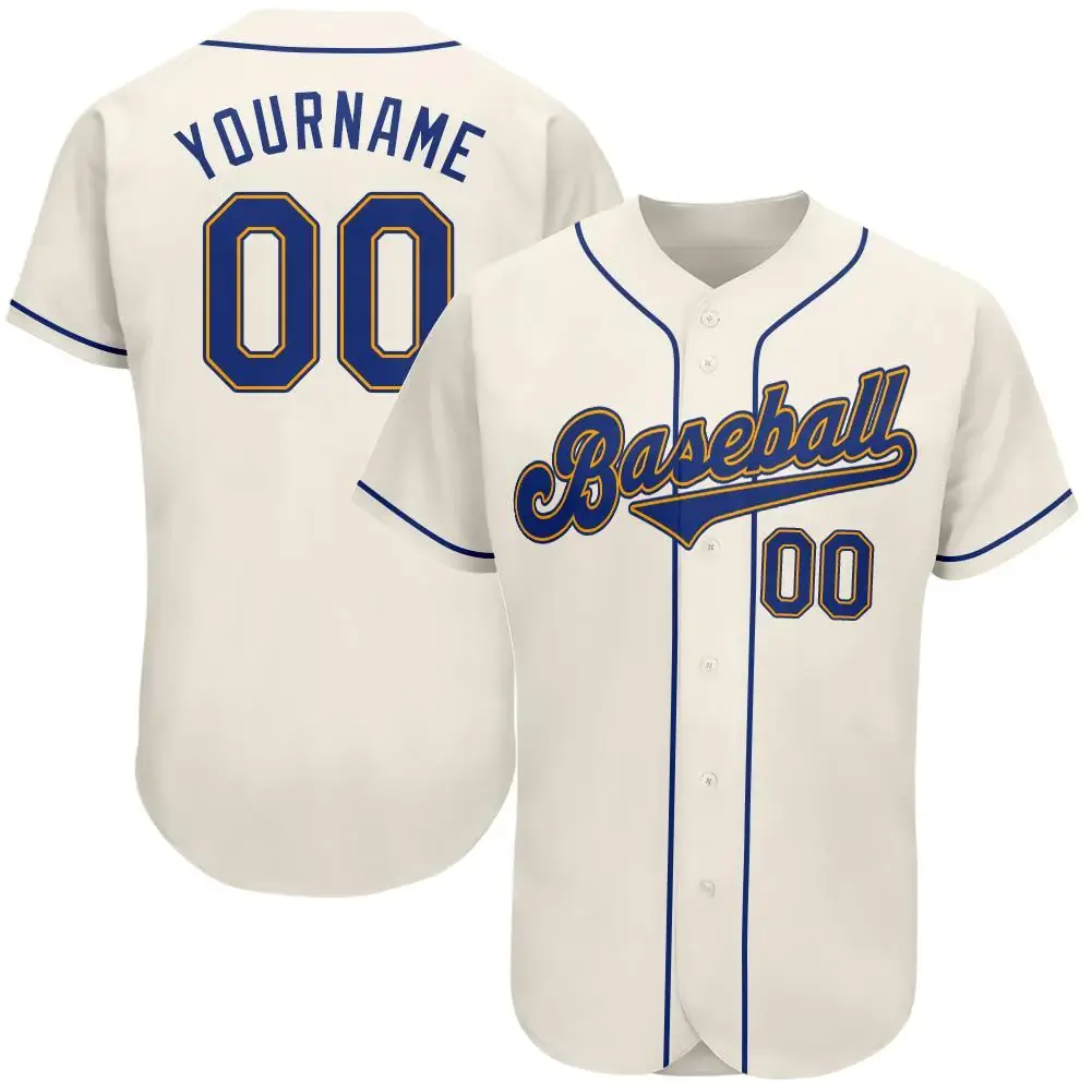 Custom Cream Baseball Jersey with Royal-Gold