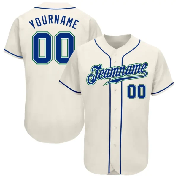 Custom Cream Baseball Jersey with Royal-Kelly Green