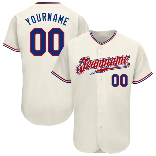 Custom Cream Baseball Jersey with Royal-Red