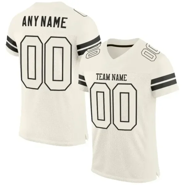 Custom Cream Mesh Football Jersey with Black