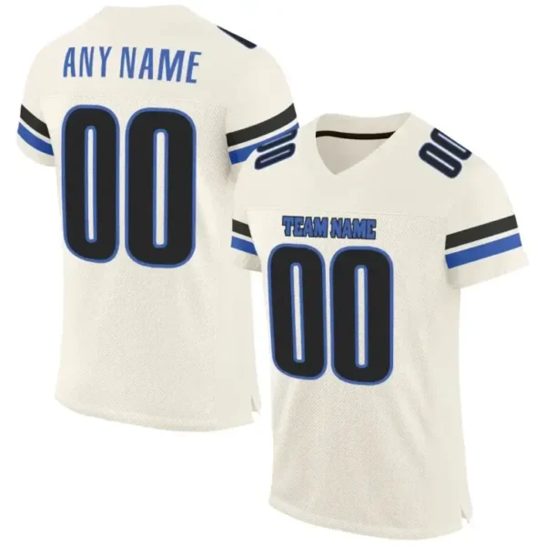 Custom Cream Mesh Football Jersey with Black-Blue