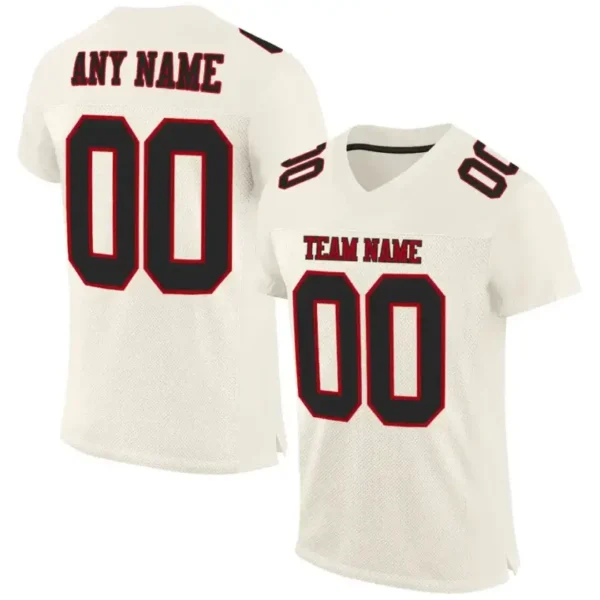 Custom Cream Mesh Football Jersey with Black-Red