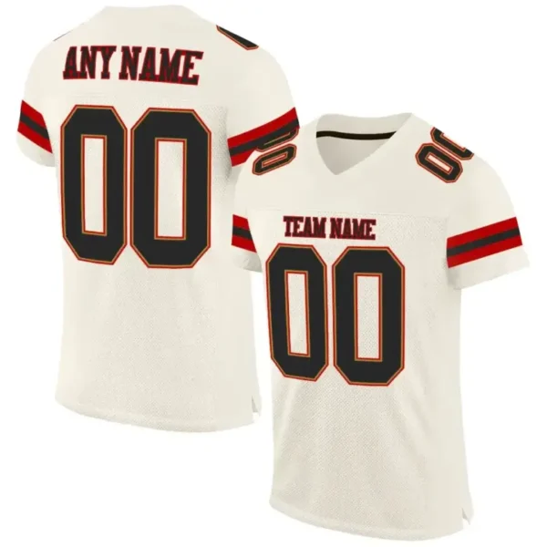 Custom Cream Mesh Football Jersey with Black-Red
