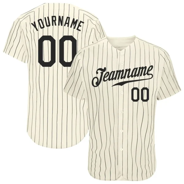 Custom Cream Pinstripe Baseball Jersey with Black