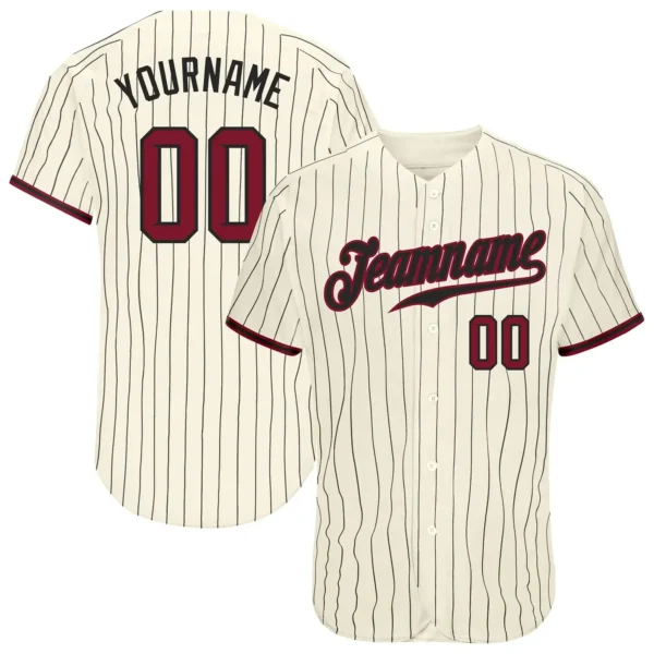 Custom Cream Pinstripe Baseball Jersey with Crimson-Black