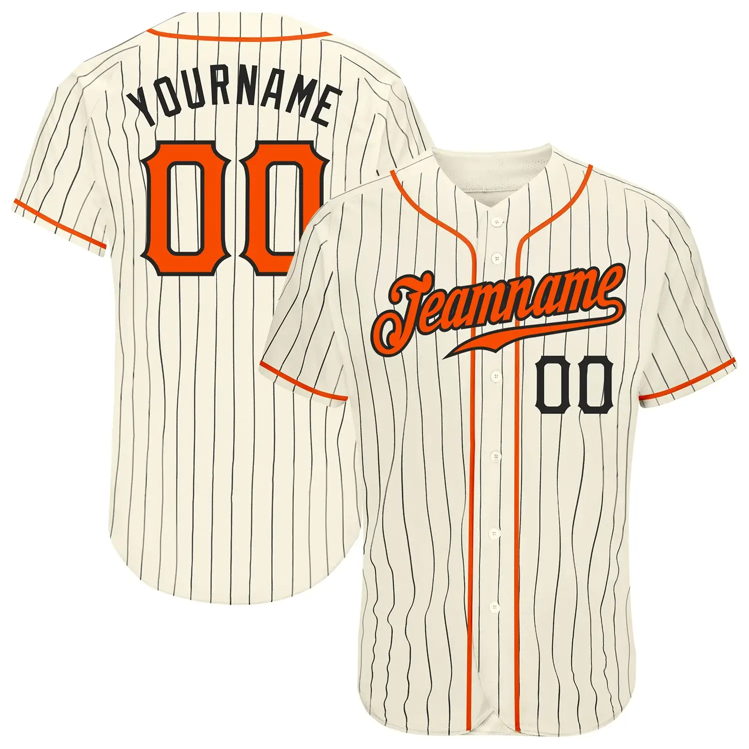 Custom Cream Pinstripe Baseball Jersey with Orange-Black