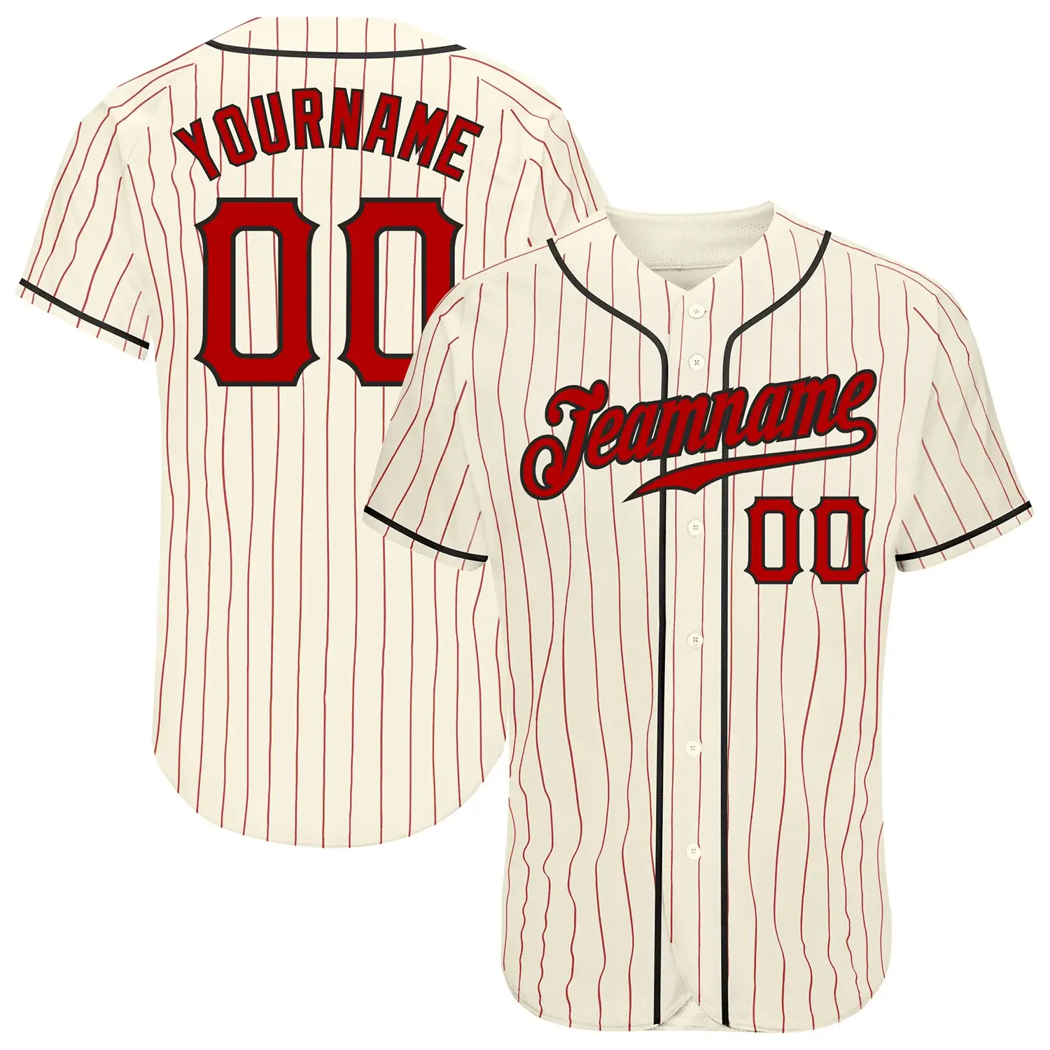 Custom Cream Pinstripe Baseball Jersey with Red-Black