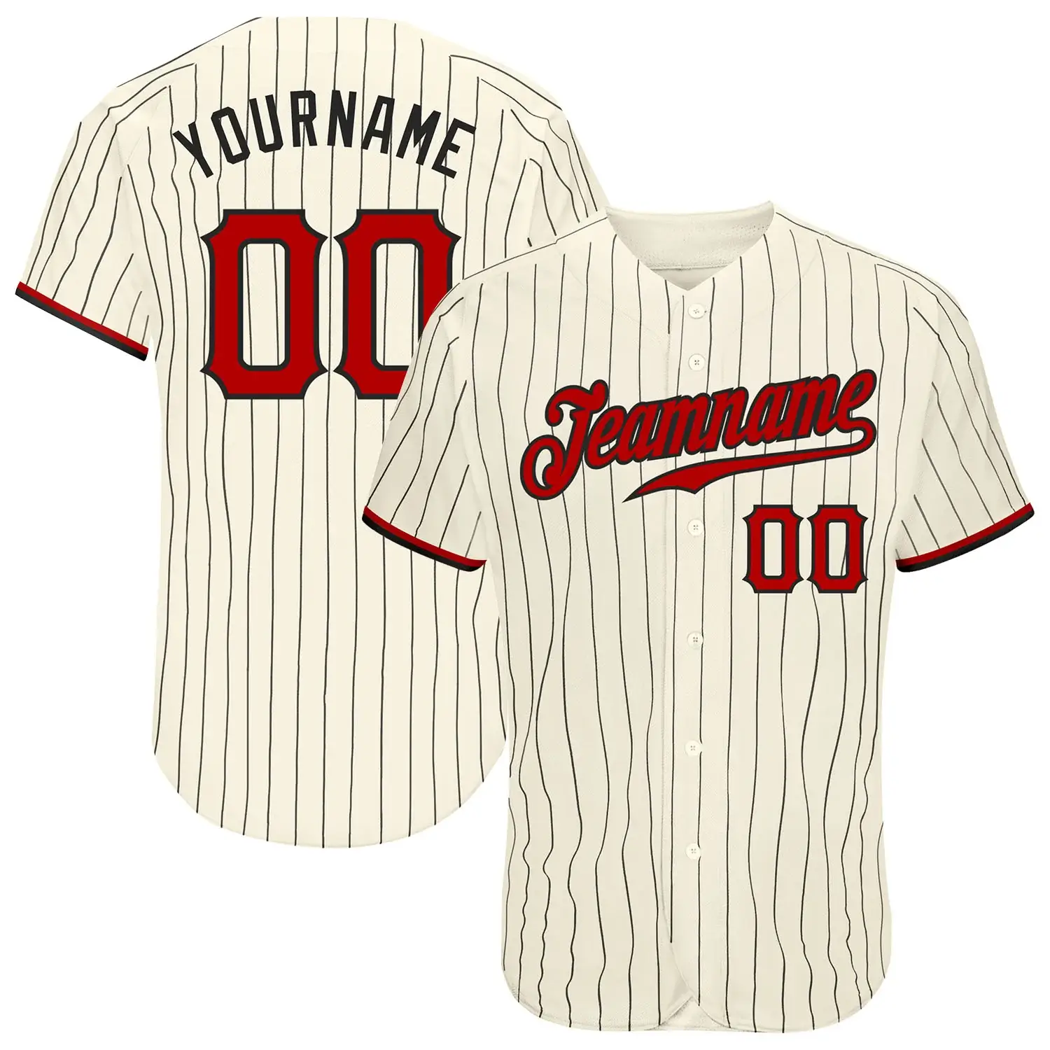 Custom Cream Pinstripe Baseball Jersey with Red-Black