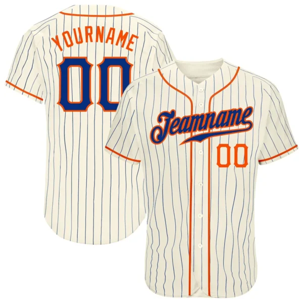 Custom Cream Pinstripe Baseball Jersey with Royal-Orange