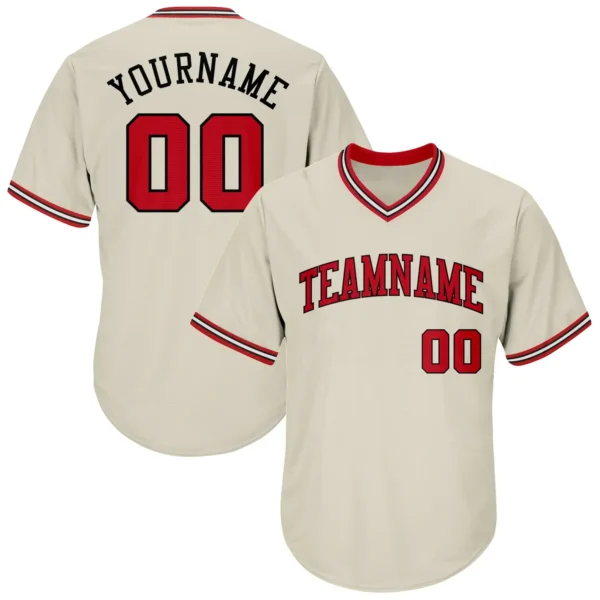 Custom Cream Throwback Baseball Jersey with Red-Black