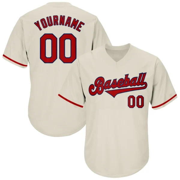 Custom Cream Throwback Baseball Jersey with Red-Navy