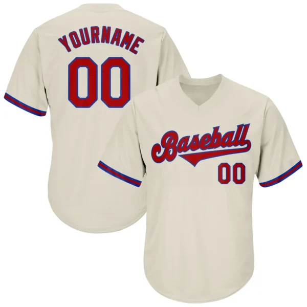 Custom Cream Throwback Baseball Jersey with Red-Royal