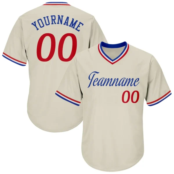 Custom Cream Throwback Baseball Jersey with Red-Royal