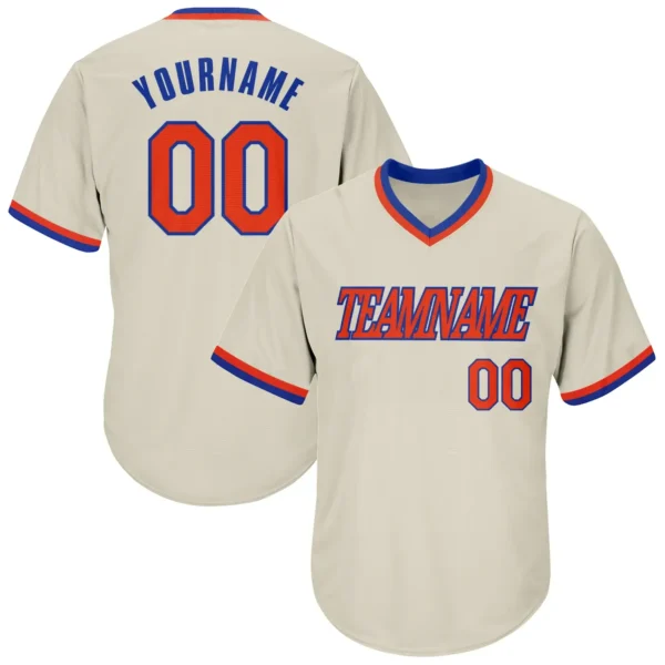 Custom Cream Throwback Baseball Jersey with Orange-Royal