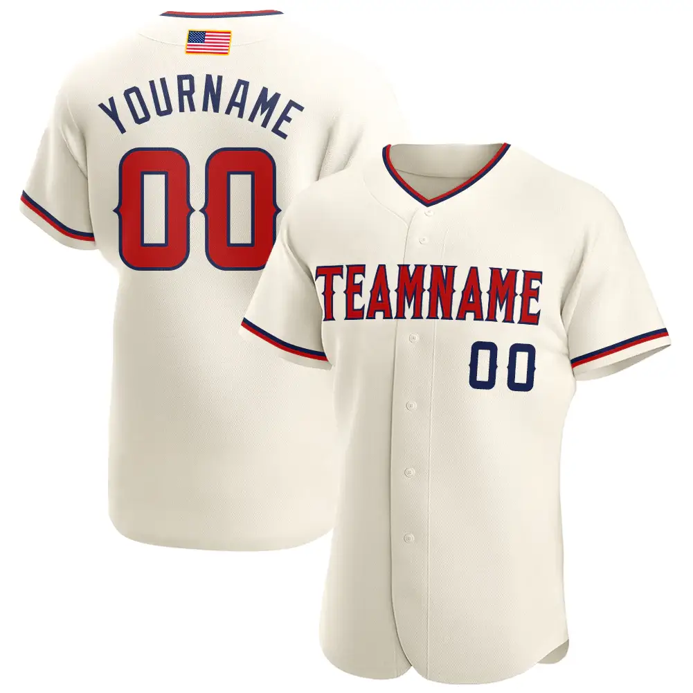 Custom Cream USA Flag Fashion Baseball Jersey with Red-Navy