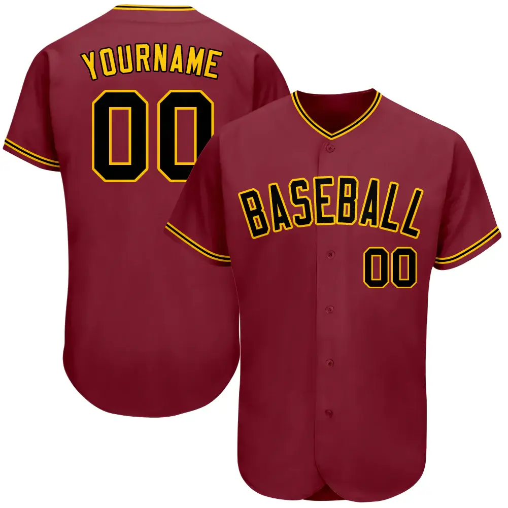 Custom Crimson Baseball Jersey with Black-Gold