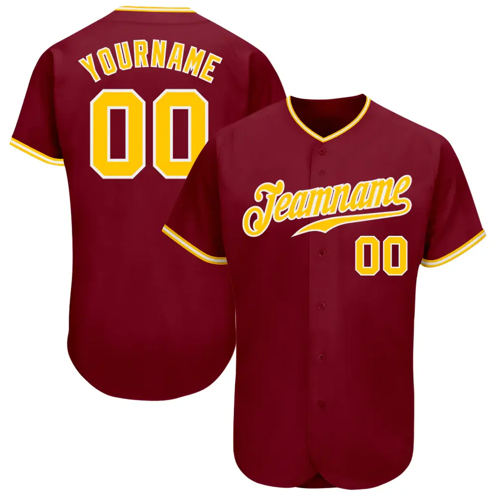 Custom Crimson Baseball Jersey with Gold-White