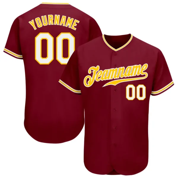 Custom Crimson Baseball Jersey with Gold-White