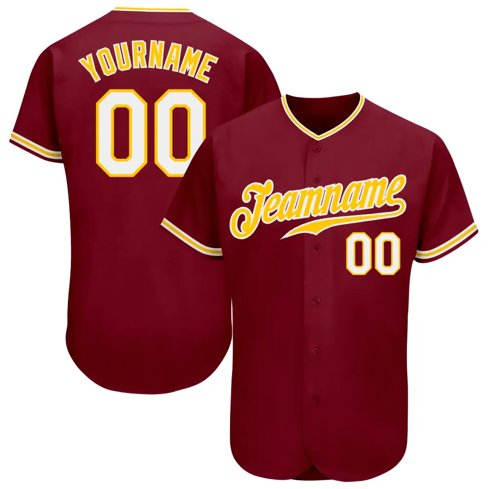 Custom Crimson Baseball Jersey with Gold-White