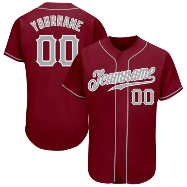 Custom Crimson Baseball Jersey with Gray-White