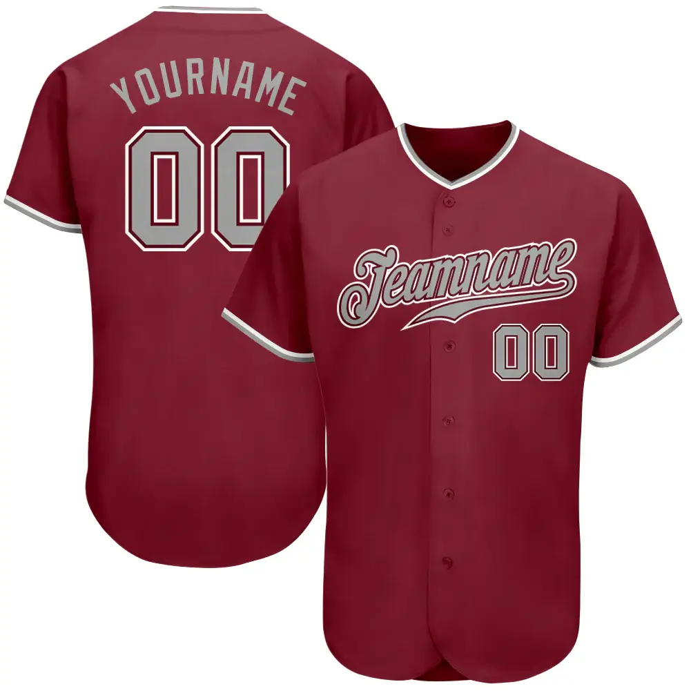 Custom Crimson Baseball Jersey with Gray-White