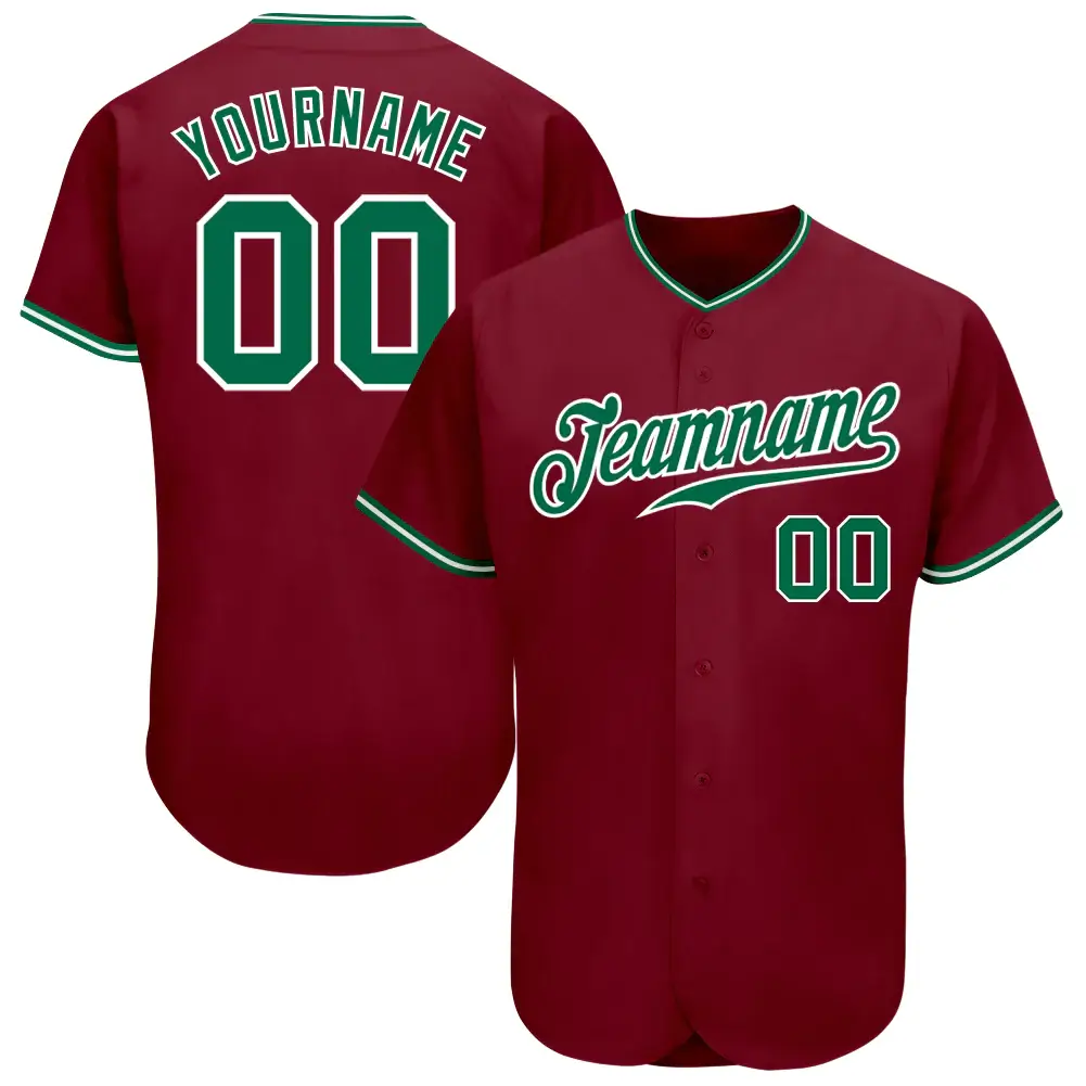 Custom Crimson Baseball Jersey with Kelly Green-White